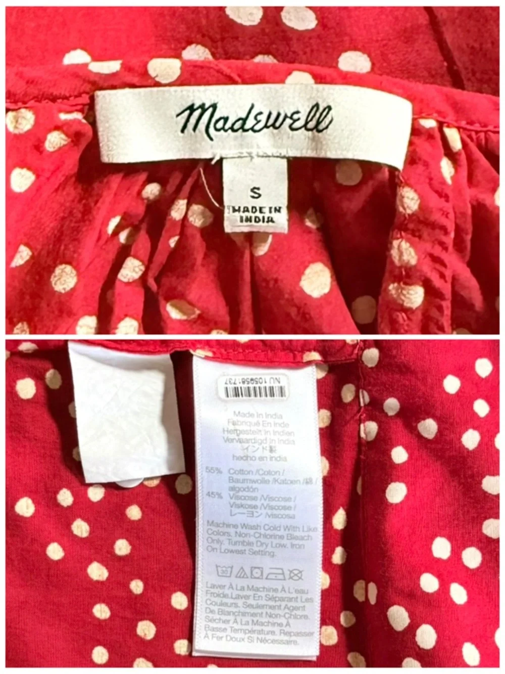 MADEWELL S Shirred Puff-Sleeve Top in Dot • Festival Red Classic Scattered Dots